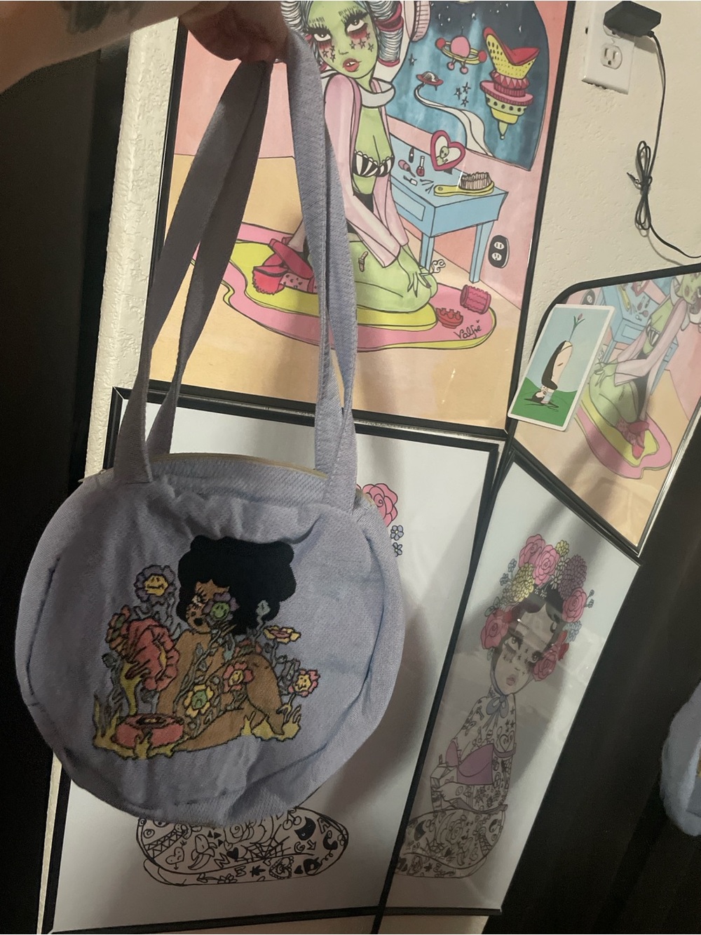 Valfré Lavender Round Canvas Tote with Floral Illustration